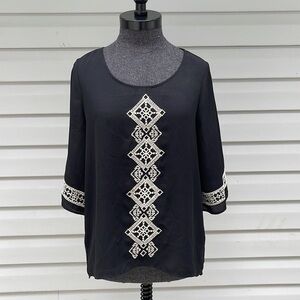Xhilaration Black Embroidered Flare Sleeve Blouse Size Medium